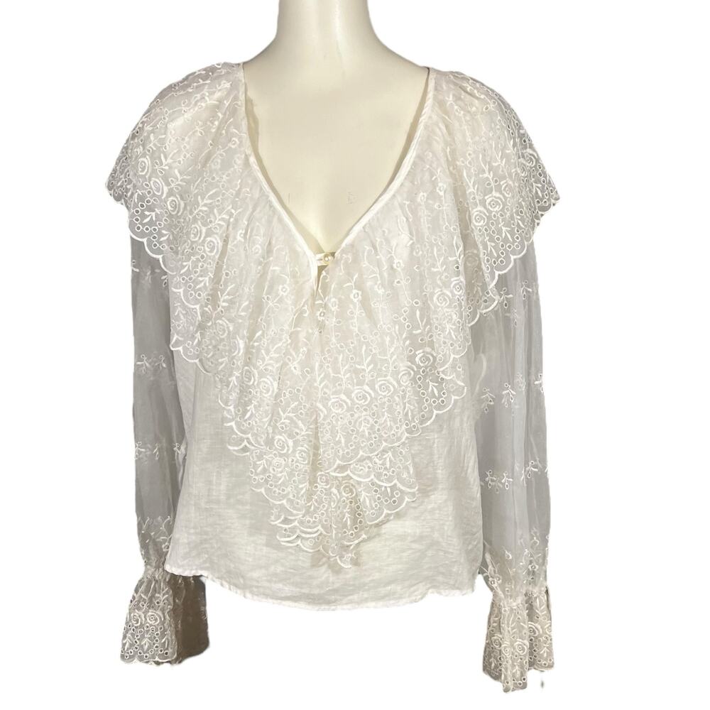 Vintage Evviva (S) Blouse Off-White Peasant Edwardian USA Linen BroderieAnglaise